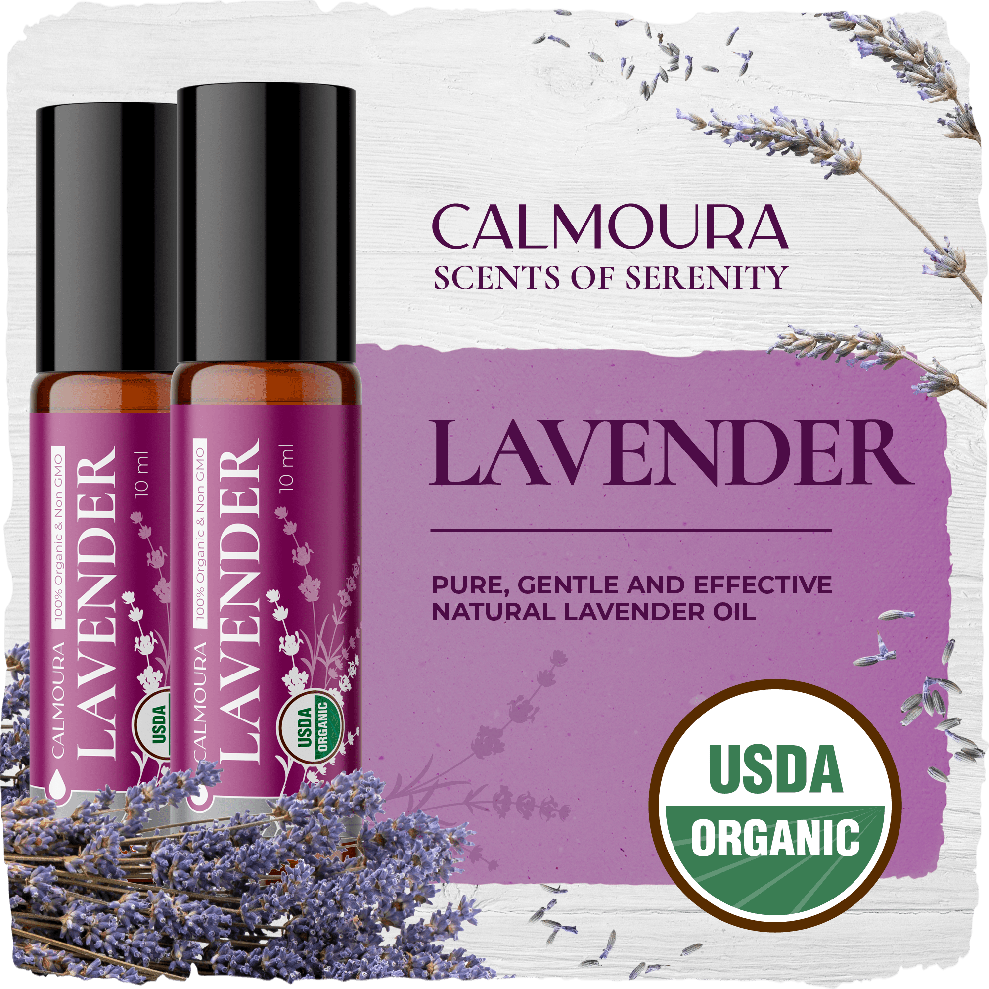 Calmoura 10 ml Lavender Essential Oil Roll-On 10mL / 0.3 Oz (2 Pack)  — USDA Organic