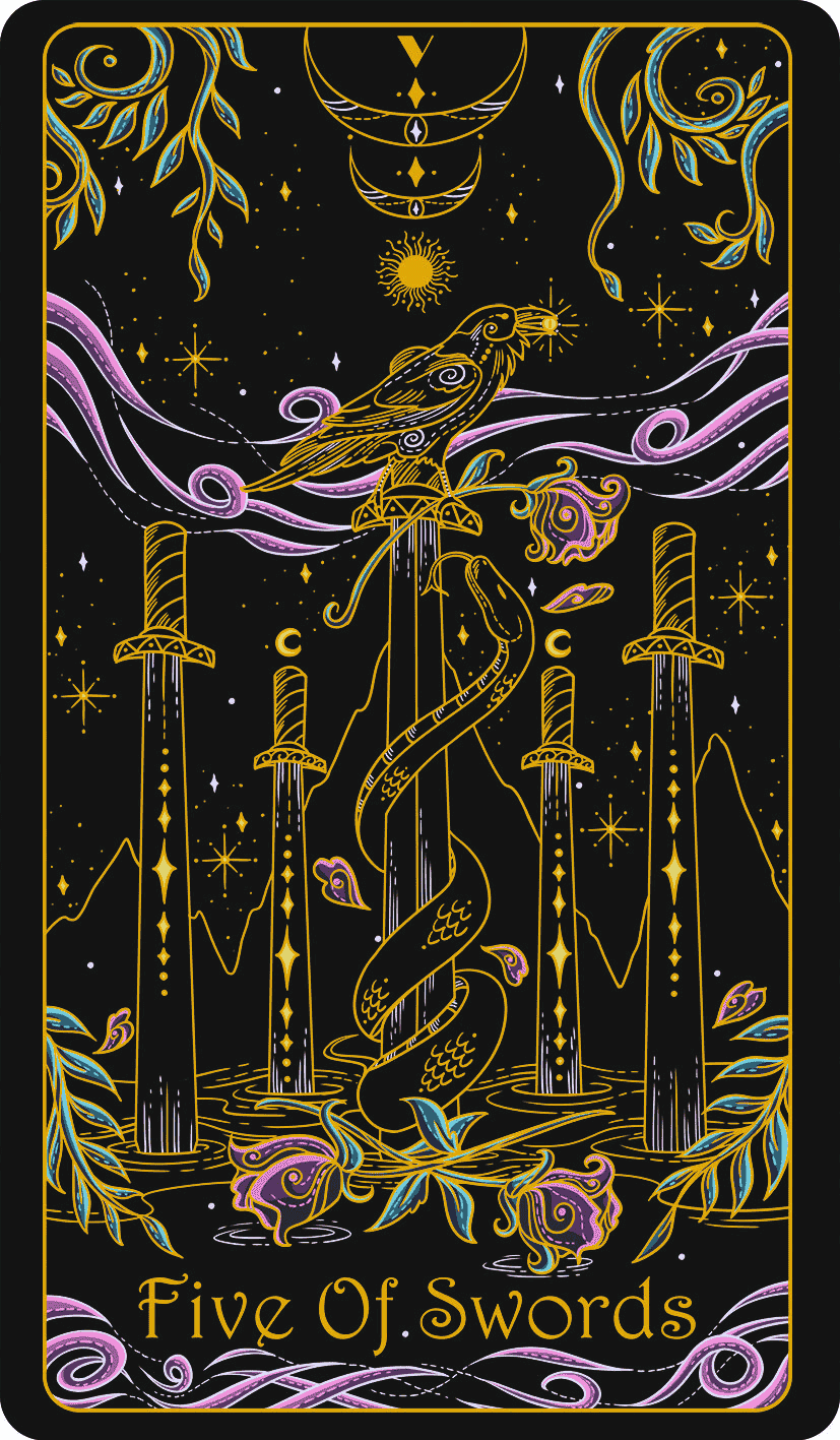 Five Of Swords Tarot Card Meaning Conflict Hollow Victory Five Of Swords Tarot Card Meaning Conflict Hollow Victory