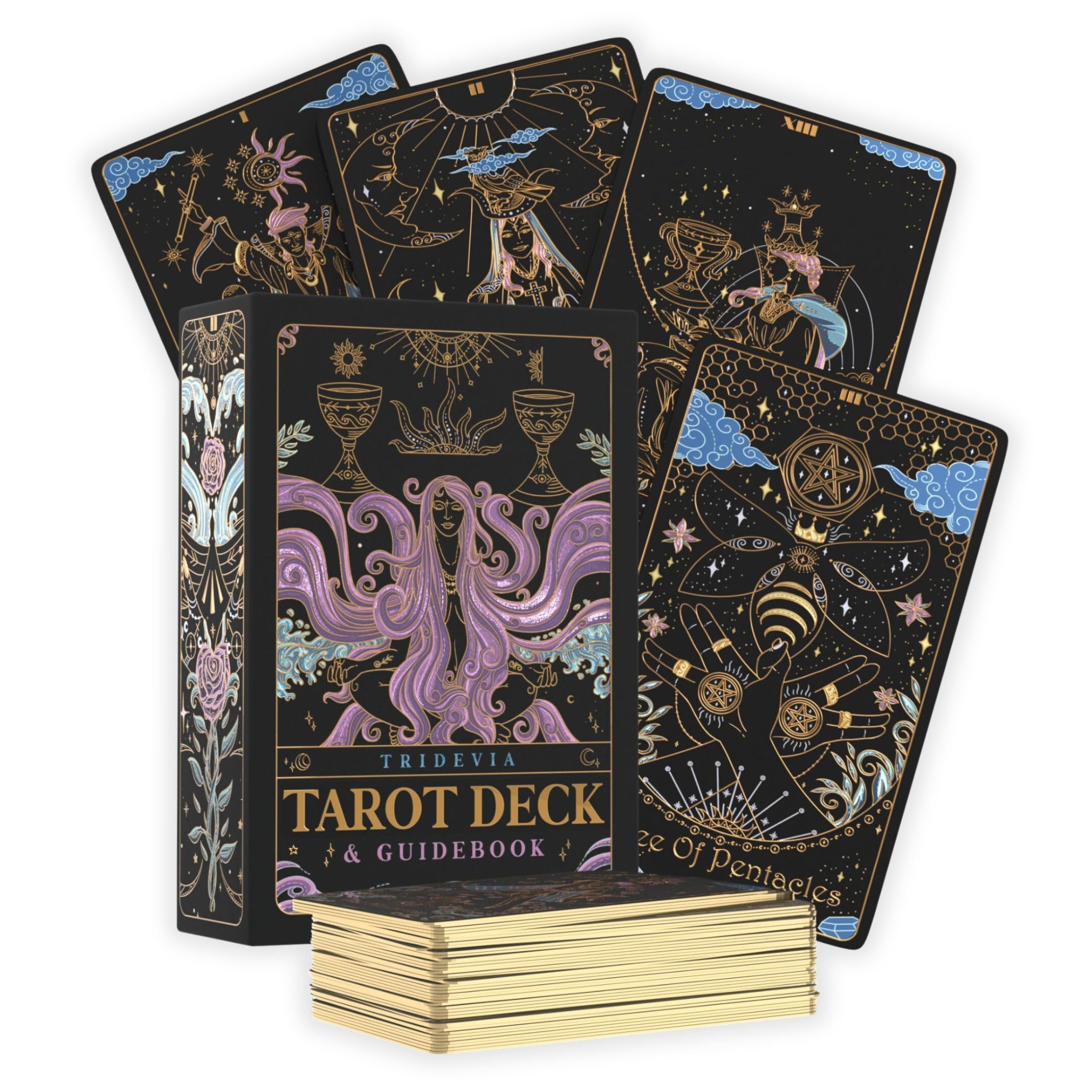 Tridevia Golden Foil Tarot: 78 Cards + Luxury Collector's Box
